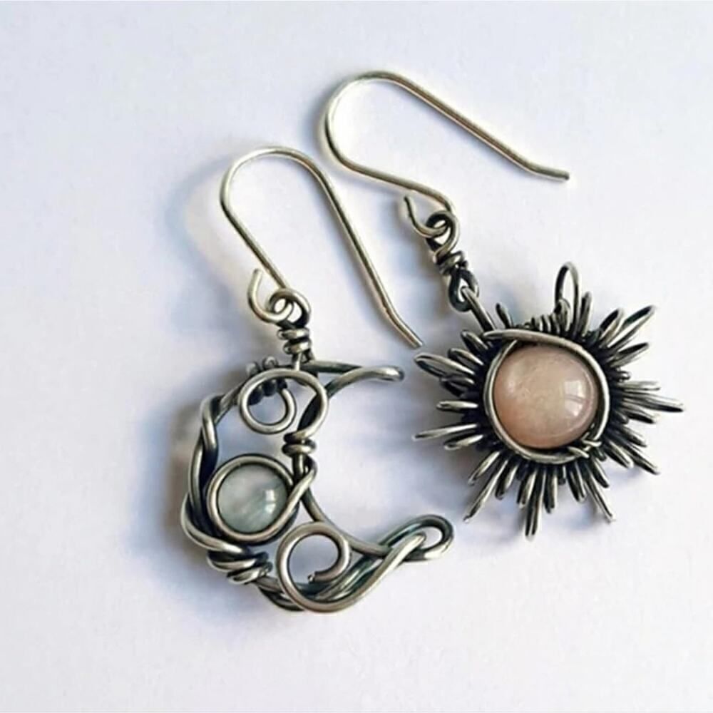 Elegant Vintage Style Sun and Moon Earrings Symbolic Harmony Boho Chic Handmade